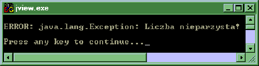 Rezultat wykonania aplikacji WywolajWyjatek