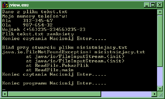Wynik działania aplikacji ReadFile