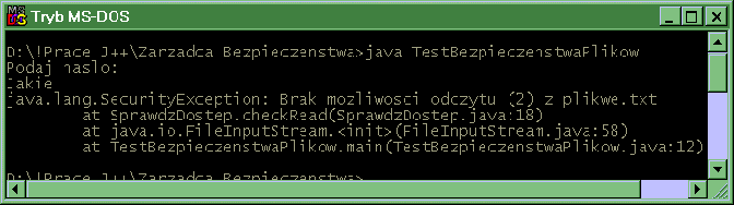 Wynik wykonania aplikacji TestBezpieczenstwaPlikow