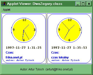 Wygląd apletu DwaZegary